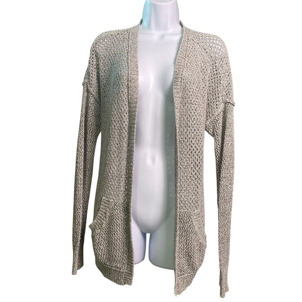 Maurices Open Knit Cardigan Womens M Grey Cotton Blend Boho Layering Sweater